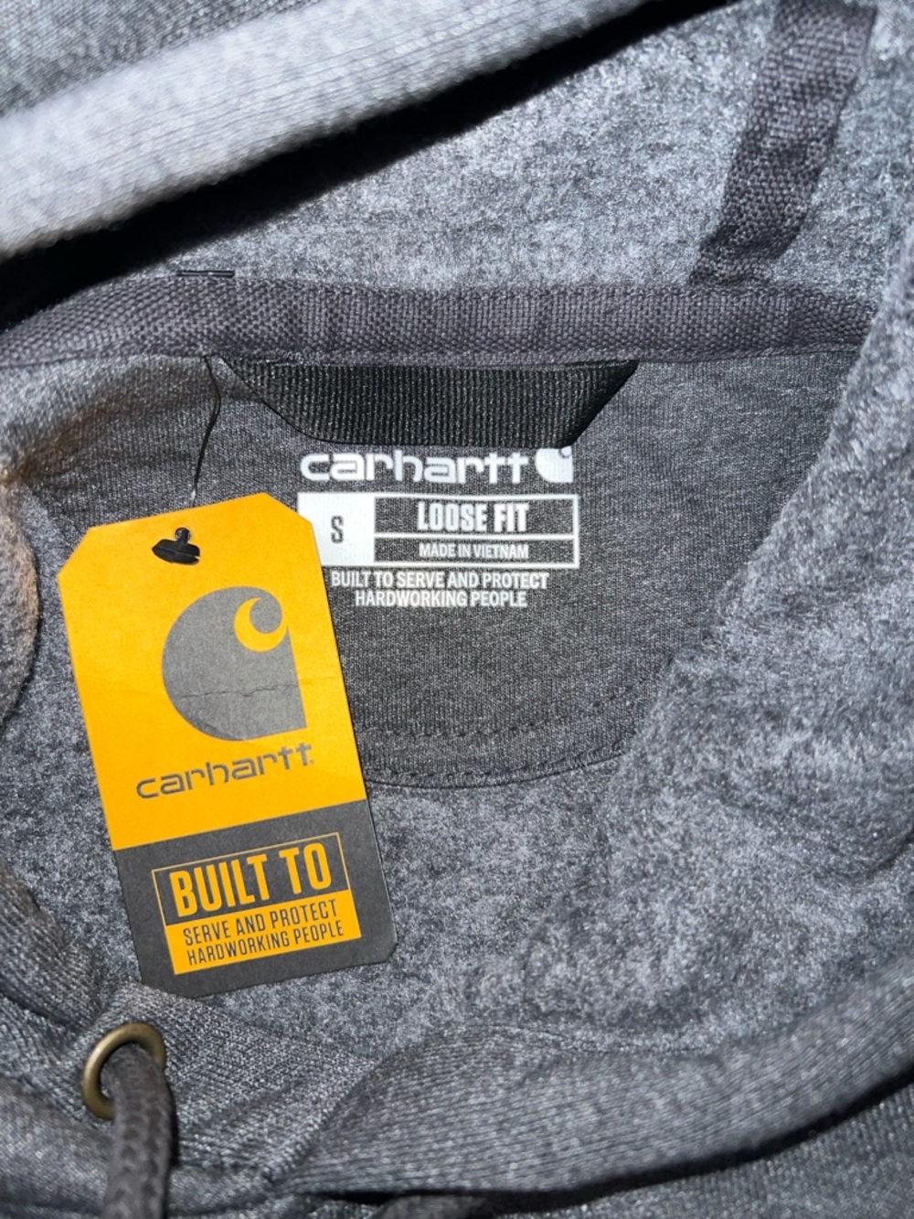 Carhartt Men’s Charcoal Hoodie with Neon Sleeve Logo - Picture 16 of 16